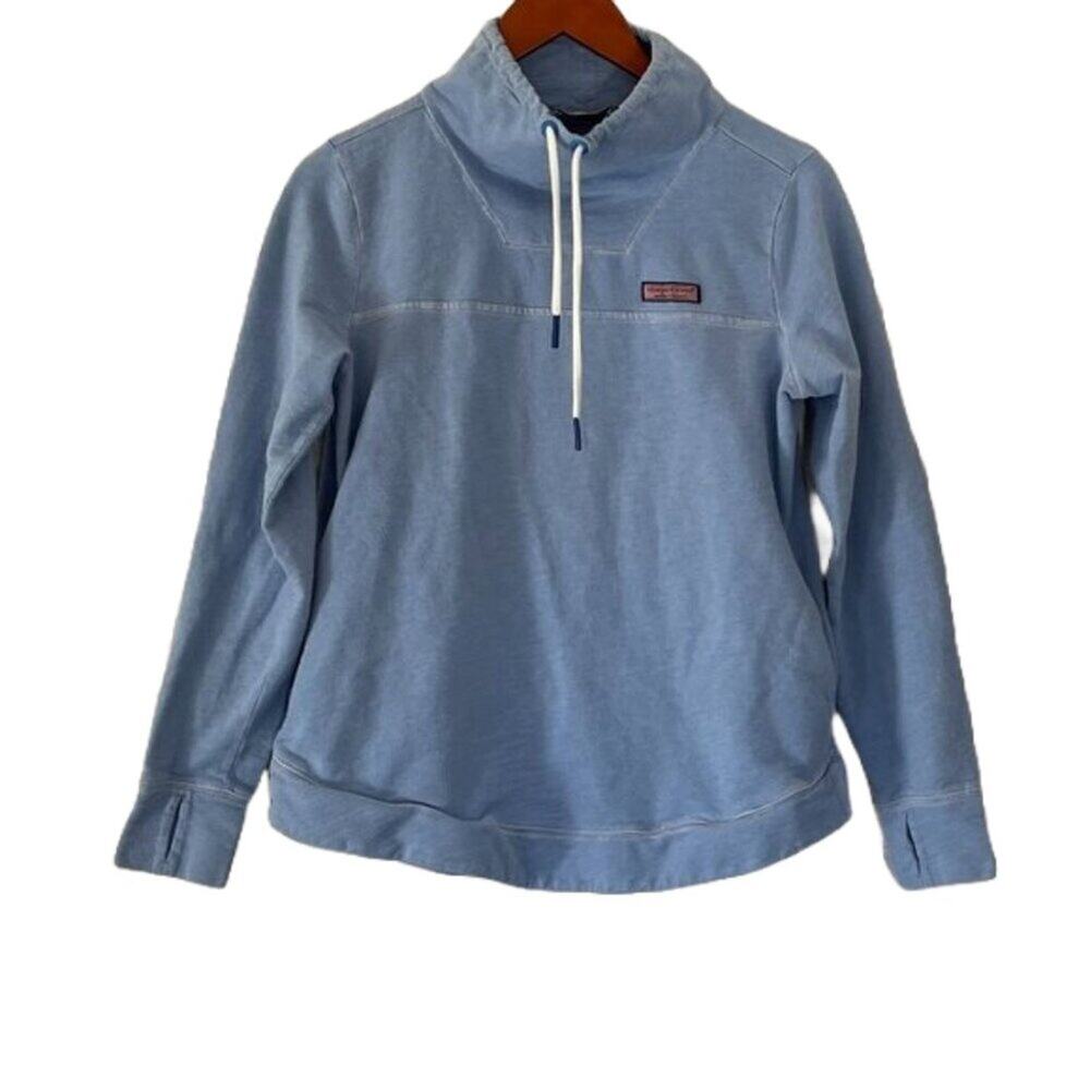 Vineyard Vines Sunwashed Blue Funnel Neck Relaxed Shep Sweatshirt, Preppy, XS